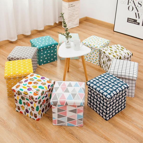 Picture of Dark Blue - Multifunction Folding Fabric Container Storage Stool Can Sit Box Household 30x30x30cm, 1 Piece
