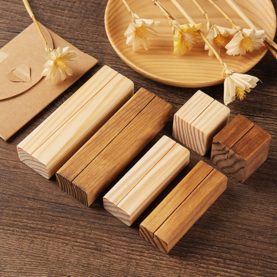 Immagine di Straight/Bevel Natural Wood Photo Holder Memo Clips Business Card Holder Clamps Stand Card Desktop Message Crafts