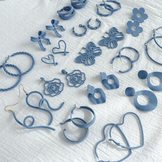 Picture of Flocking Hoop Earrings Blue Circle Ring 70mm x 66mm, 1 Pair