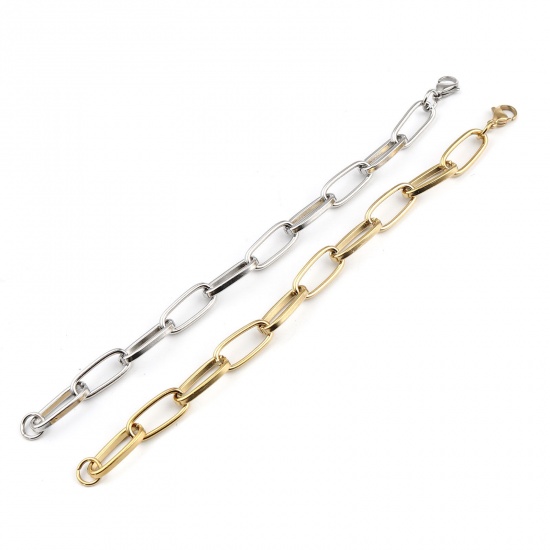 Picture of Stainless Steel Link Cable Chain Findings Bracelets Oval 18.8cm(7 3/8") long, 1 Piece