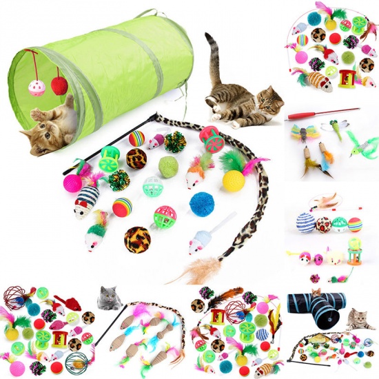 Picture of Cat Toy Pet Collapsible Tunnel Cat toy Fun Bell Mice Shape Kitten Dog Cat Interactive Play Supplies