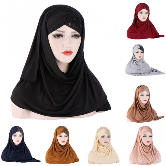 ネイビーブルー-女性イスラム教徒ヒジャーブヘッドスカーフハット、1個 の画像