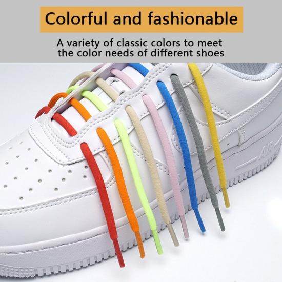Picture of Navy Blue - Elastic No Tie Shoelaces For Kids And Adult Sneakers Quick Lazy Metal Lock Shoe Strings 100cm, 1 Pair