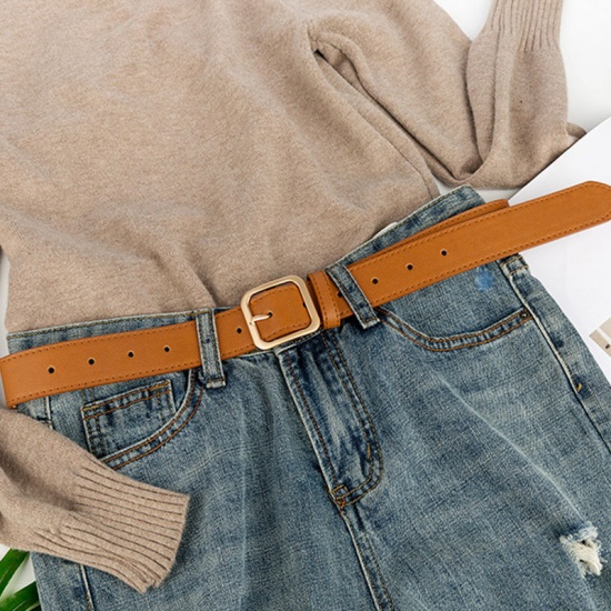 Picture of Coffee - PU Leather Square Buckle Belt Waistband For Women Jeans 105cm, 1 Piece