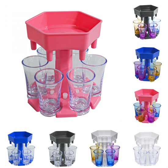 Picture of Transparent - 6 Shot Glass Wine Cocktail Fast Fill Tool Cooler Beer Beverage Drink Buddy Dispenser Party Bar Accessories with 6 Piece Cup 13.7x13.2x12.3cm, 1 Set
