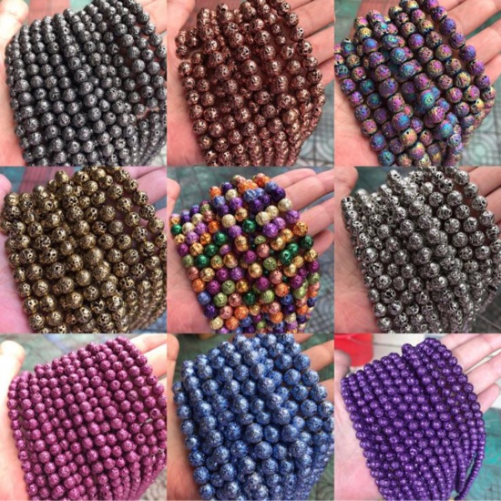Picture of Lava Rock ( Natural ) Beads Round Dark Purple Plating About 10mm Dia., 39cm(15 3/8") - 38cm(15") long, 1 Strand (Approx 38 PCs/Strand)