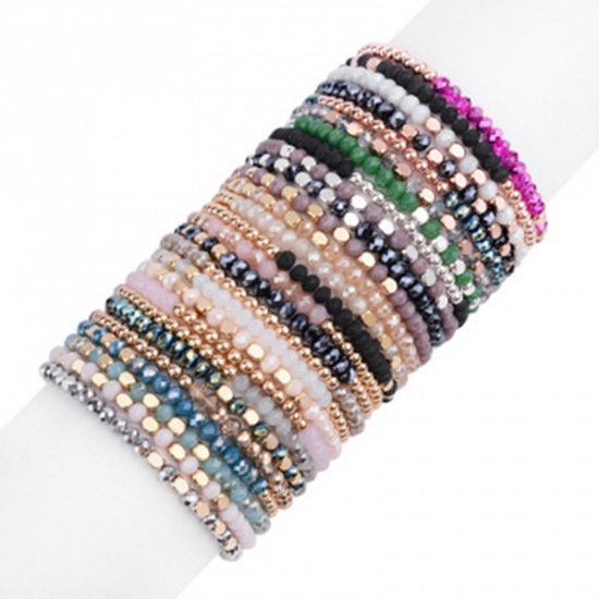 Picture of Glass & Acrylic Dainty Bracelets Delicate Bracelets Beaded Bracelet Fuchsia Faceted 18cm(7 1/8") long, 1 Piece