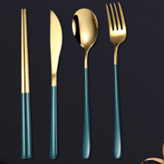 Picture of Pink - Gold Plated Kitchen Tableware 304 Stainless Steel Fruit Fork 13x2.3cm, 1 Piece