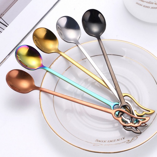 Picture of Black - Creative Feather Wing 304 Stainless Steel Dessert Spoon 15x2.5cm, 1 Piece