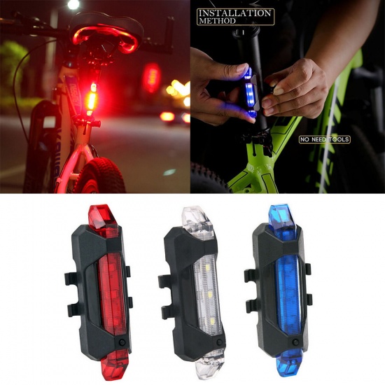 Picture of White Light - Waterproof LED USB Rechargeable Mountain Bike Cycling Rear Tail Light Night Safety Warning Light OPP Packaging 8.5x2.5cm, 1 Piece