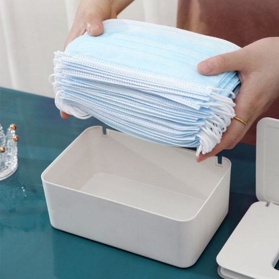 Immagine di Blue - Dustproof Detachable Sealed Storage Box With Lid For Masks Wipes Napkin 19x12.3x7cm, 1 Piece