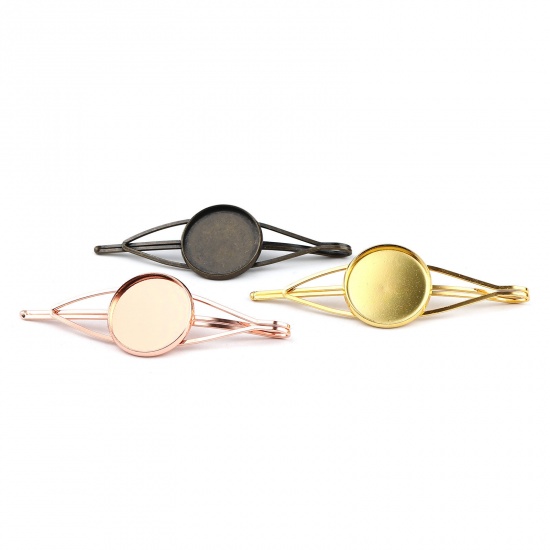 Picture of Iron Based Alloy Hair Clips Findings Rose Gold Round Cabochon Settings (Fits 20mm Dia.) 70mm, 5 PCs