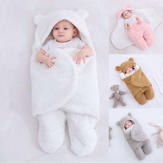 Immagine di Gray - Velvet Thickened Baby Sleeping Bag Delivery Room Swaddling Supplies For 1-3 Month Newborn, 1 Piece