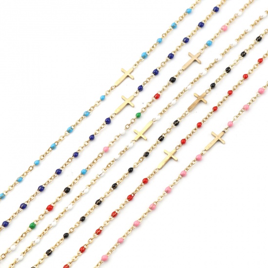 Picture of Stainless Steel Anklet Gold Plated Enamel 23cm(9") long, 1 Piece