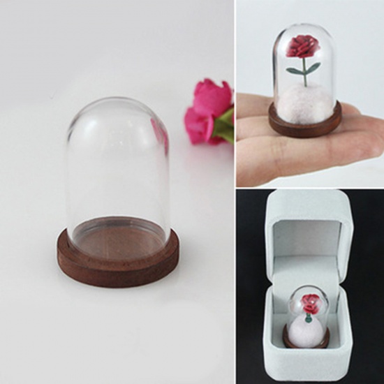 Picture of Wood Glass Miniature Globe Bubble Bottle Vial For Earring Ring Necklace Wish Bottle Black 30mm x 20mm, 1 Set ( 2 PCs/Set)