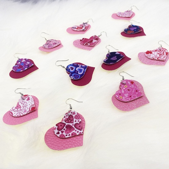 Picture of PU Leather Valentine's Day Pendants Heart Pink Lip 45mm x 40mm, 5 PCs