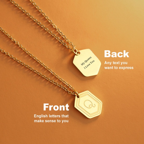Picture of Stainless Steel Necklace Gold Plated Hexagon Initial Alphabet/ Capital Letter Message " Z " Blank Stamping Tags 55cm(21 5/8") long, 1 Piece