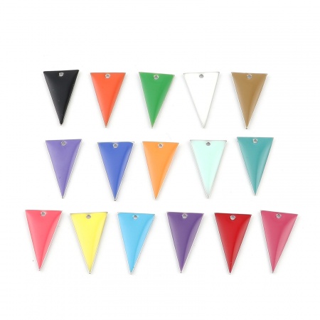 Ottone Sequins Smaltati Charms Tono Argento Triangolo Doppia Faccia 22mm x 13mm, 10 Pz