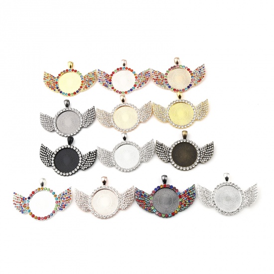 Picture of Zinc Based Alloy Cabochon Settings Pendants Round Wing (Fits 25mm Dia.) 60mm x 40mm, 2 PCs