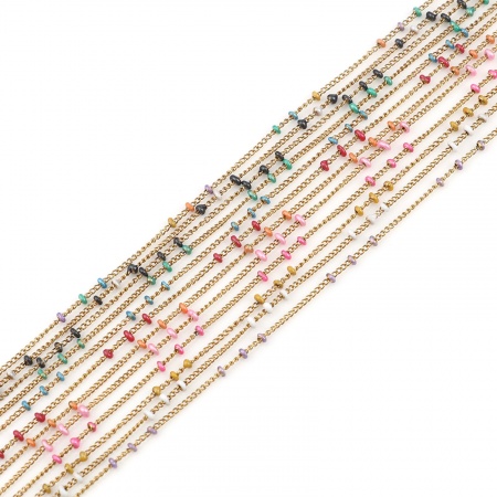 Stainless Steel Link Curb Chain Gold Plated Enamel 2mm, 1 M