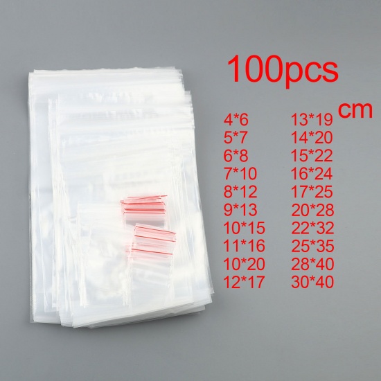 Image de Sachets Auto-Adhésifs Zippés Fermeture Eclair en PE Forme Rectangle Transparent, 100 Pcs