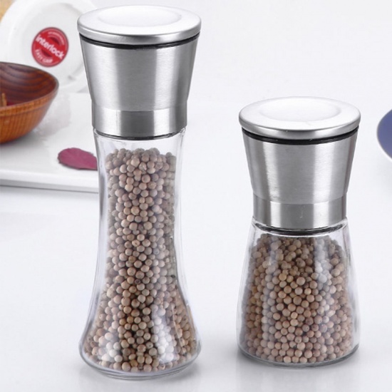 Immagine di 304 Stainless Steel & Glass Clear Salt and Pepper Grinder Abrader Kitchen Cooking Spices Shaker