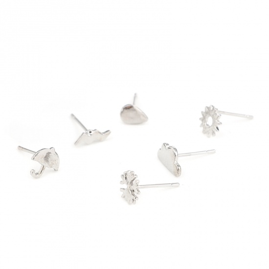 Picture of Zinc Based Alloy Weather Collection Ear Post Stud Earrings Findings Umbrella Silver Tone Cloud