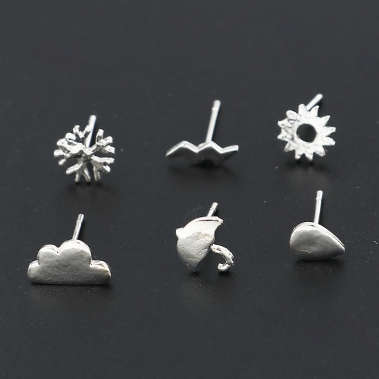 Picture of Zinc Based Alloy Weather Collection Ear Post Stud Earrings Findings Umbrella Silver Tone Cloud