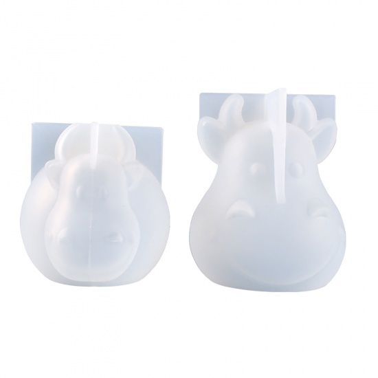 Picture of Silicone Resin Mold For Jewelry Making Cow Animal White 7.2cm x 6.9cm, 1 Piece