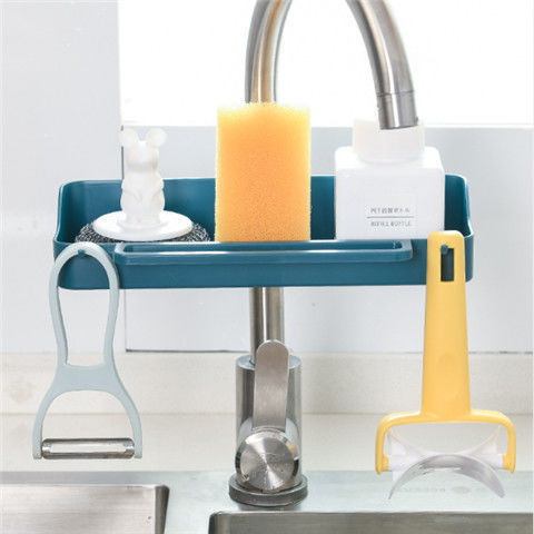 Image de Bleu - Support de robinet de panier de rangement pour égouttoir de cuisine pour évier télescopique réglable 36x9x5cm, 1 pièce