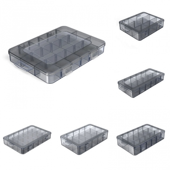 Immagine di Gray - Organizer 24 Grids Adjustable Compartment Plastic Storage Box Component Screw Holder Case Display Container 33.3x22x6cm, 1 Piece