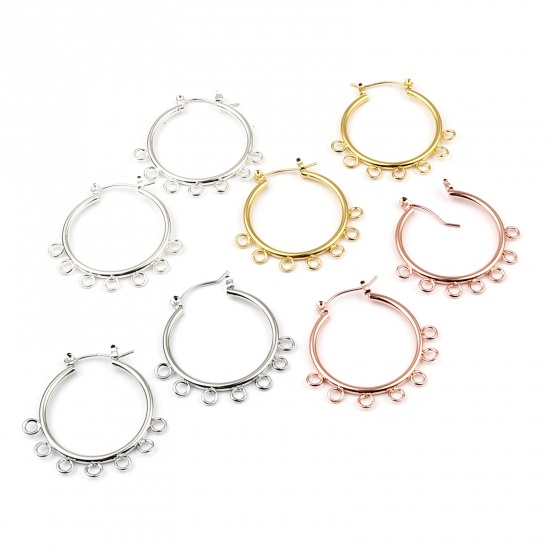 Immagine di Zinc Based Alloy Hoop Earrings Findings Circle Ring Rose Gold W/ Loop 37mm x 37mm, Post/ Wire Size: (21 gauge), 1 Pair