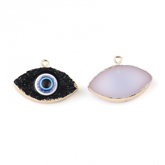 Picture of Zinc Based Alloy & Resin Religious Pendants Marquise Evil Eye Gold Plated White Glitter 3cm x 2cm, 3 PCs