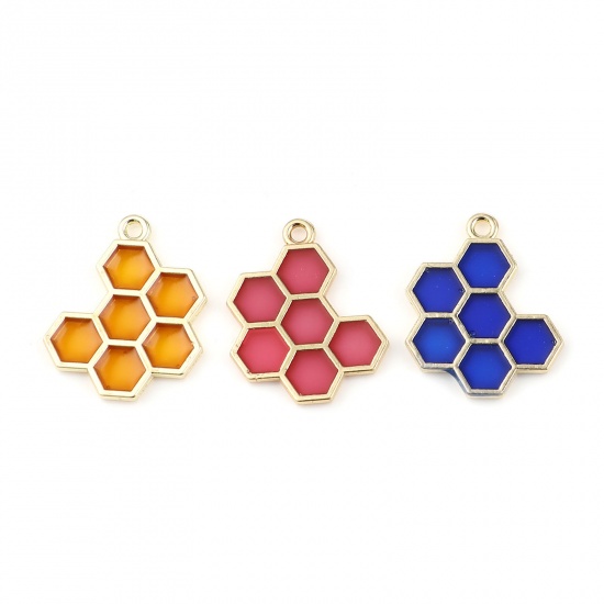 Picture of Zinc Based Alloy Charms Dainty Beehive Gold Plated Yellow Enamel 21mm x 17mm, 5 PCs