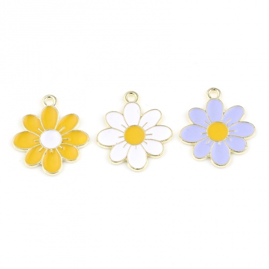 Picture of Zinc Based Alloy Charms Flower Gold Plated Enamel 23mm x 21mm, 20 PCs