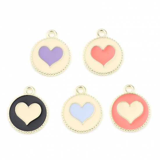 Picture of Zinc Based Alloy Valentine's Day Charms Round Heart Enamel 