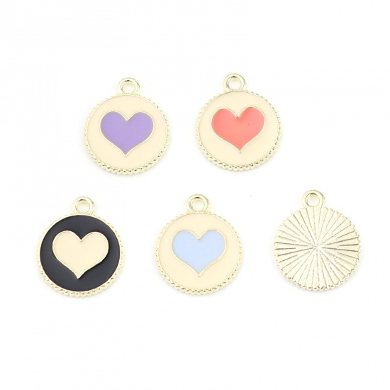 Picture of Zinc Based Alloy Valentine's Day Charms Round Heart Enamel 
