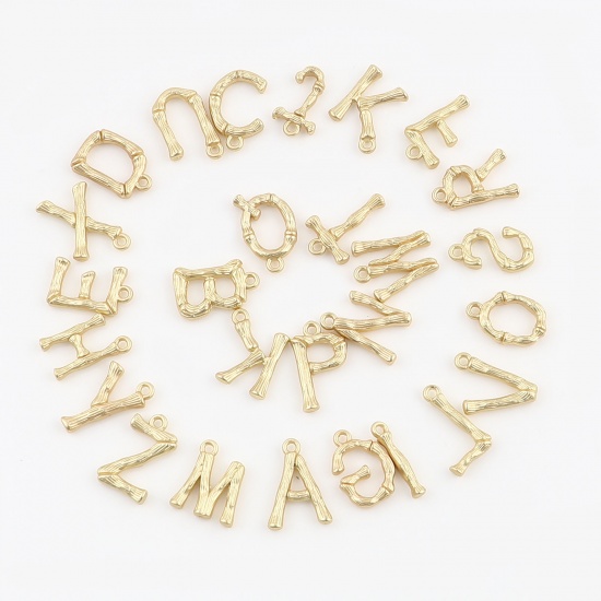 Immagine di Lega di Zinco Charms Lettera Oro Opaco Bambù 17mm x 12mm , 10 Pz
