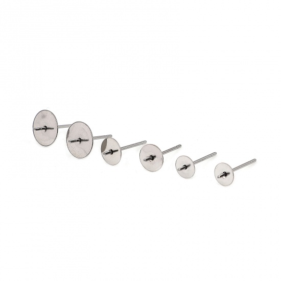 Picture of Stainless Steel Ear Post Stud Earrings Round Silver Tone 5mm Dia., Post/ Wire Size: (21 gauge), 30 PCs