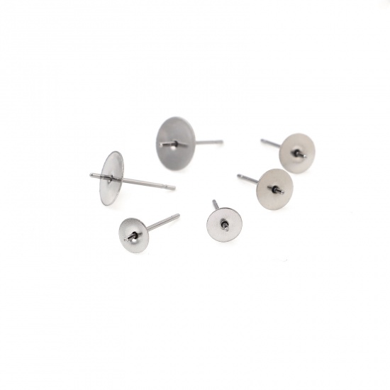 Picture of Stainless Steel Ear Post Stud Earrings Round Silver Tone 5mm Dia., Post/ Wire Size: (21 gauge), 30 PCs
