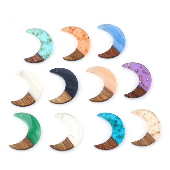Picture of Resin & Wood Wood Effect Resin Charms Half Moon Natural 