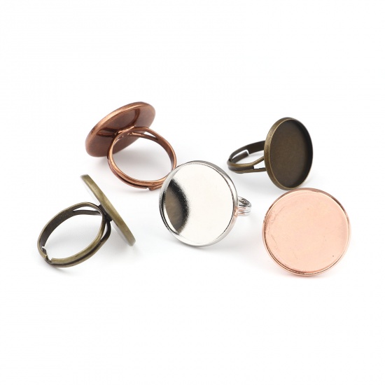 真鍮 オープンタイプ 調整可能 カボションセッティング リング 指輪パーツ 円形 丸い 多色 17.3mm（日本サイズ約14号）、 10 個                                                                                                                                                                                         の画像