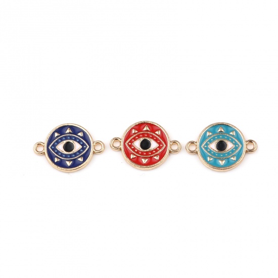 Picture of Zinc Based Alloy Connectors Round Gold Plated Evil Eye Enamel 19mm x 13mm, 10 PCs
