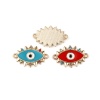 Picture of Zinc Based Alloy Religious Connectors Marquise Gold Plated Green Blue Evil Eye Enamel Multicolor Rhinestone 24mm x 16mm, 10 PCs