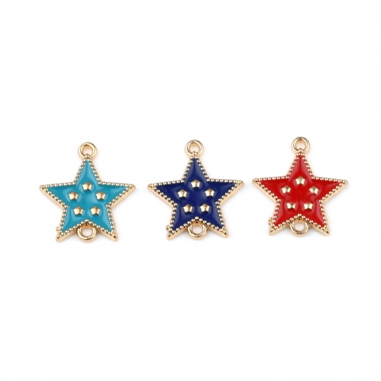 Picture of Zinc Based Alloy Galaxy Connectors Star Gold Plated Green Blue Enamel 19mm x 17mm, 10 PCs