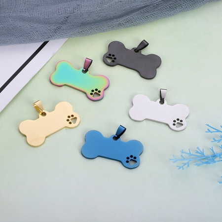 PendentifsÉtiquettes d'Estampage Vierges Mémorial d'Animaux Domestiques en Acier Inoxydable OS Empreinte de Patte Multicolore 40mm x 21mm, 1 Pièce