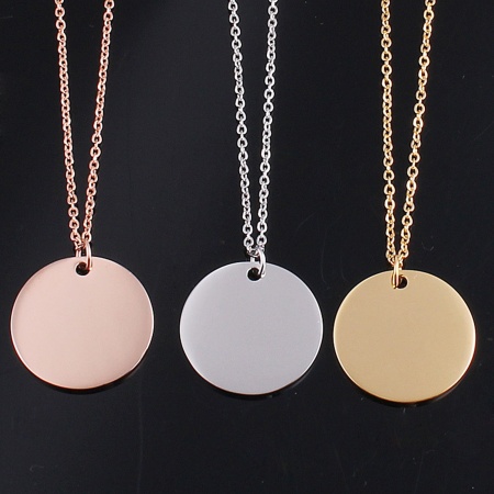 Stainless Steel Blank Stamping Tags Pendant Necklace Multicolor Round Disc 45cm(17 6/8") long