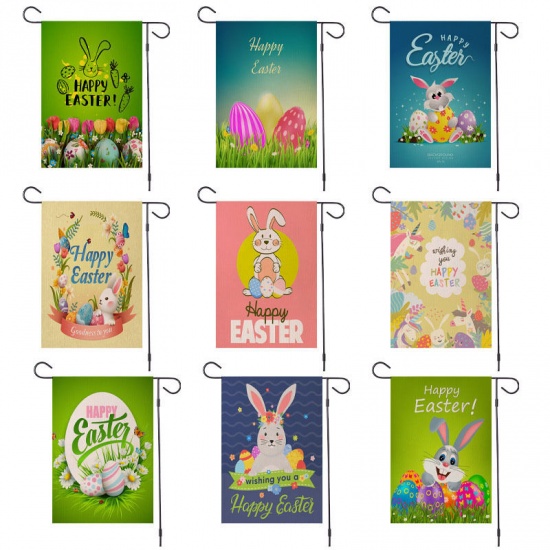 Picture of Multicolor - Happy Easter Double-Sided Printing Courtyard Festival Garden Banner Flag 47x32cm, 1 PCs
