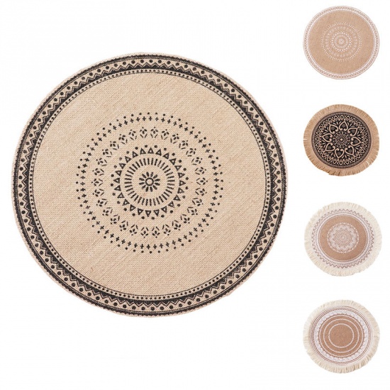 Immagine di White - Tassel Cotton & Linen Anti-slip Insulation Round Placemat Table Mat Decoration 40cm Dia., 1 Piece