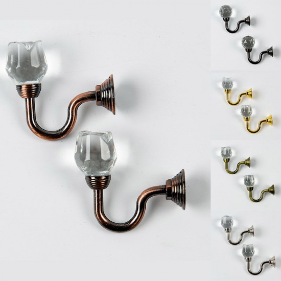 Picture of Silver Tone - Zinc Based Alloy Wall-mounted Crystal Glass Retro Curtain Hook 7x3x6cm, 2 PCs